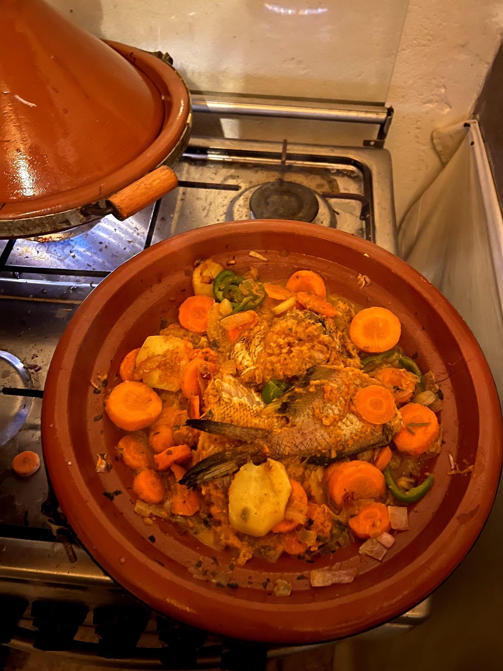 A traditional Moroccan tagine, freshly cooked