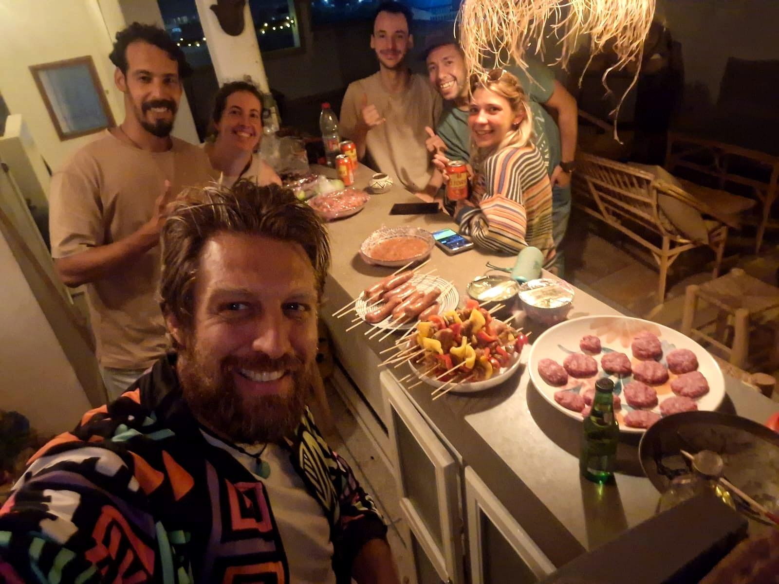 A group dinner at the hostel