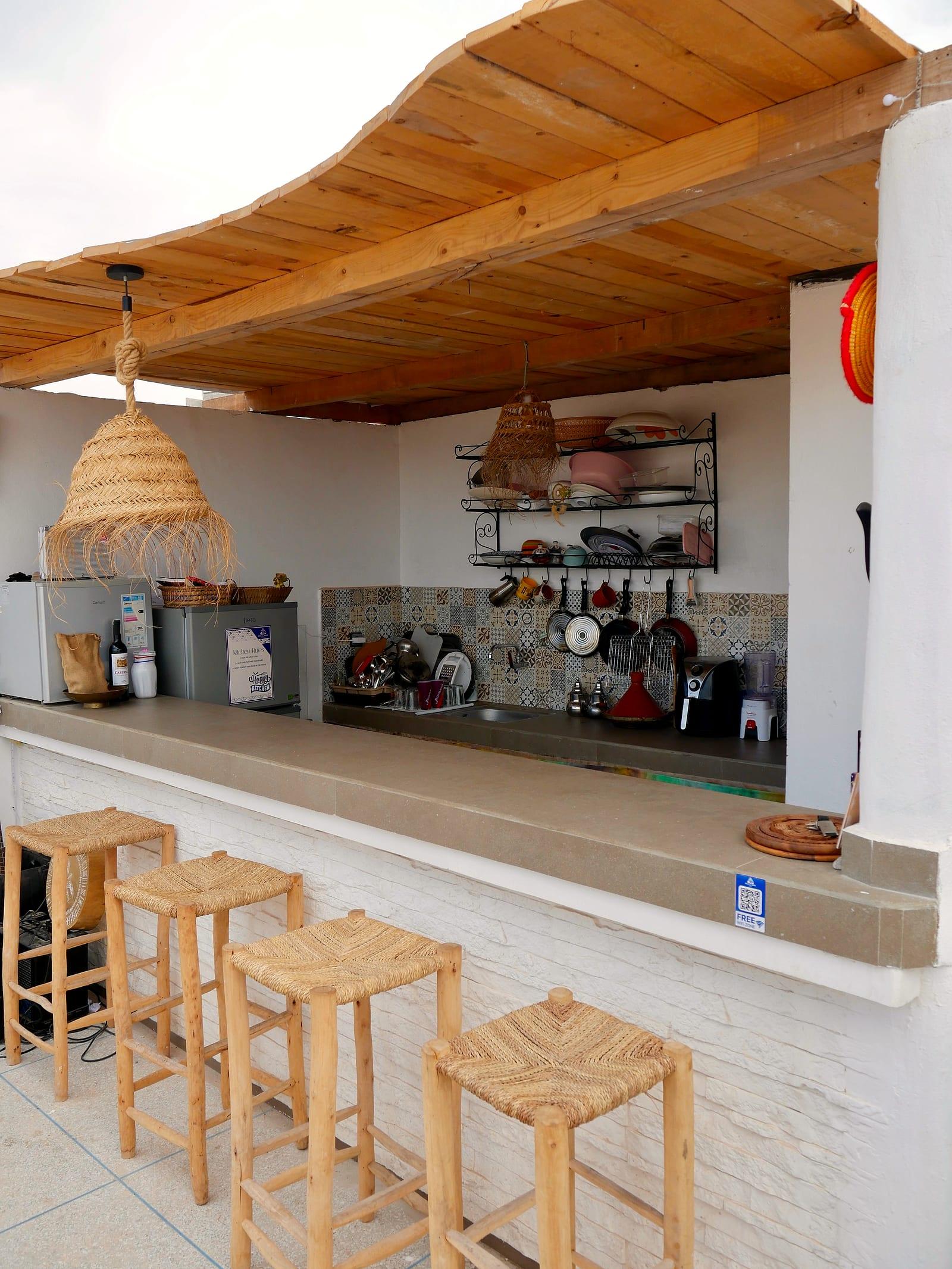 The shared kitchen and bar